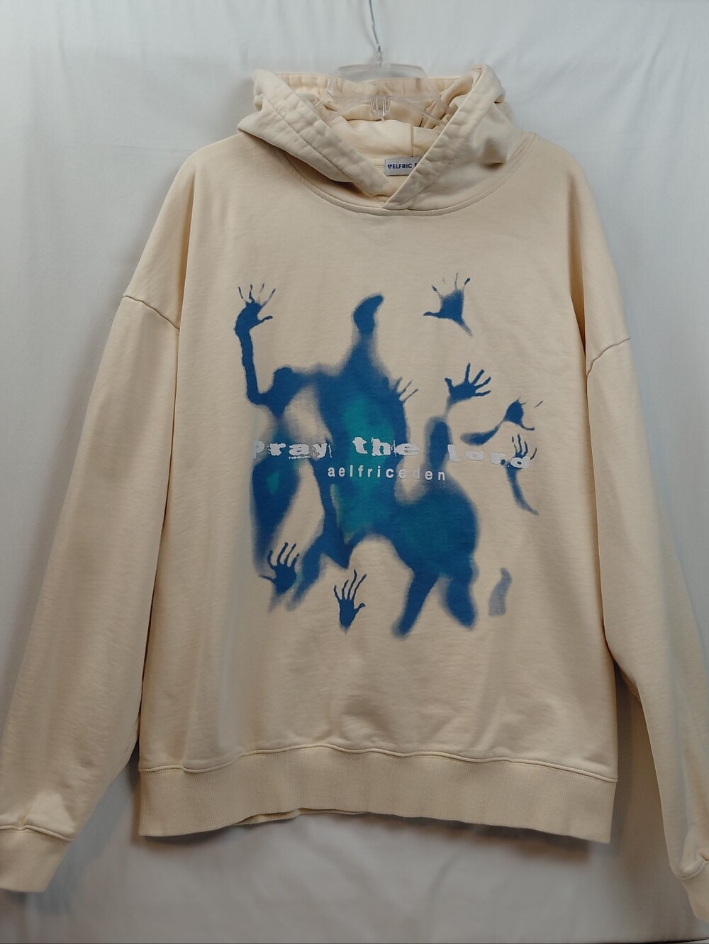 Aelfric Eden Pray The Lord Hoodie Men's Size Large Cream Blue